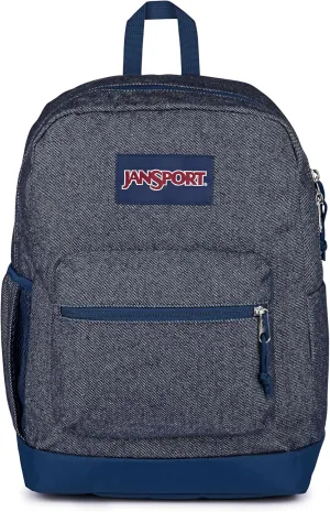JanSport Cross Town Plus Remix Backpack - Padded Back Panel, Laptop Sleeve, and Front Pocket Organizer - Indigo Denim