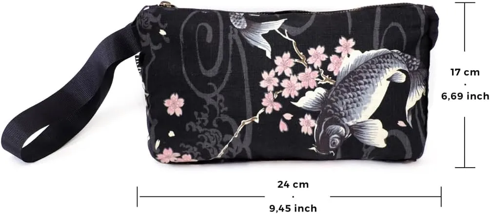 Japanese Style Handbag, Versatile Women's Wristlet Bag, 9.5 x 6.7 in. Zipper, Traditional Japanese Print