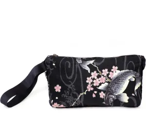Japanese Style Handbag, Versatile Women's Wristlet Bag, 9.5 x 6.7 in. Zipper, Traditional Japanese Print