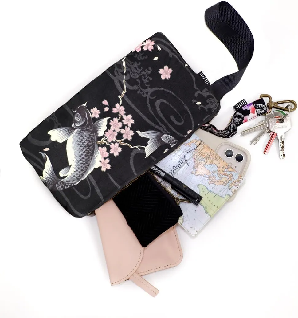 Japanese Style Handbag, Versatile Women's Wristlet Bag, 9.5 x 6.7 in. Zipper, Traditional Japanese Print