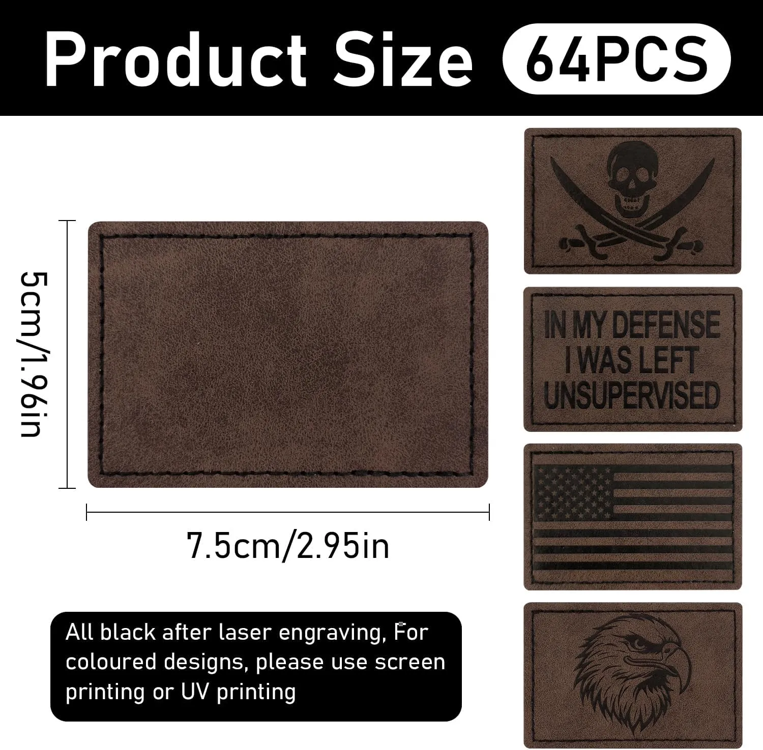 J.CARP 64Pcs Blank Leatherette Hat Patches with Adhesive, Laserable Leatherette Patch, Heat Press/Transfer Iron-on Leather Patches for Hats Clothes Repair Rectangle Mix