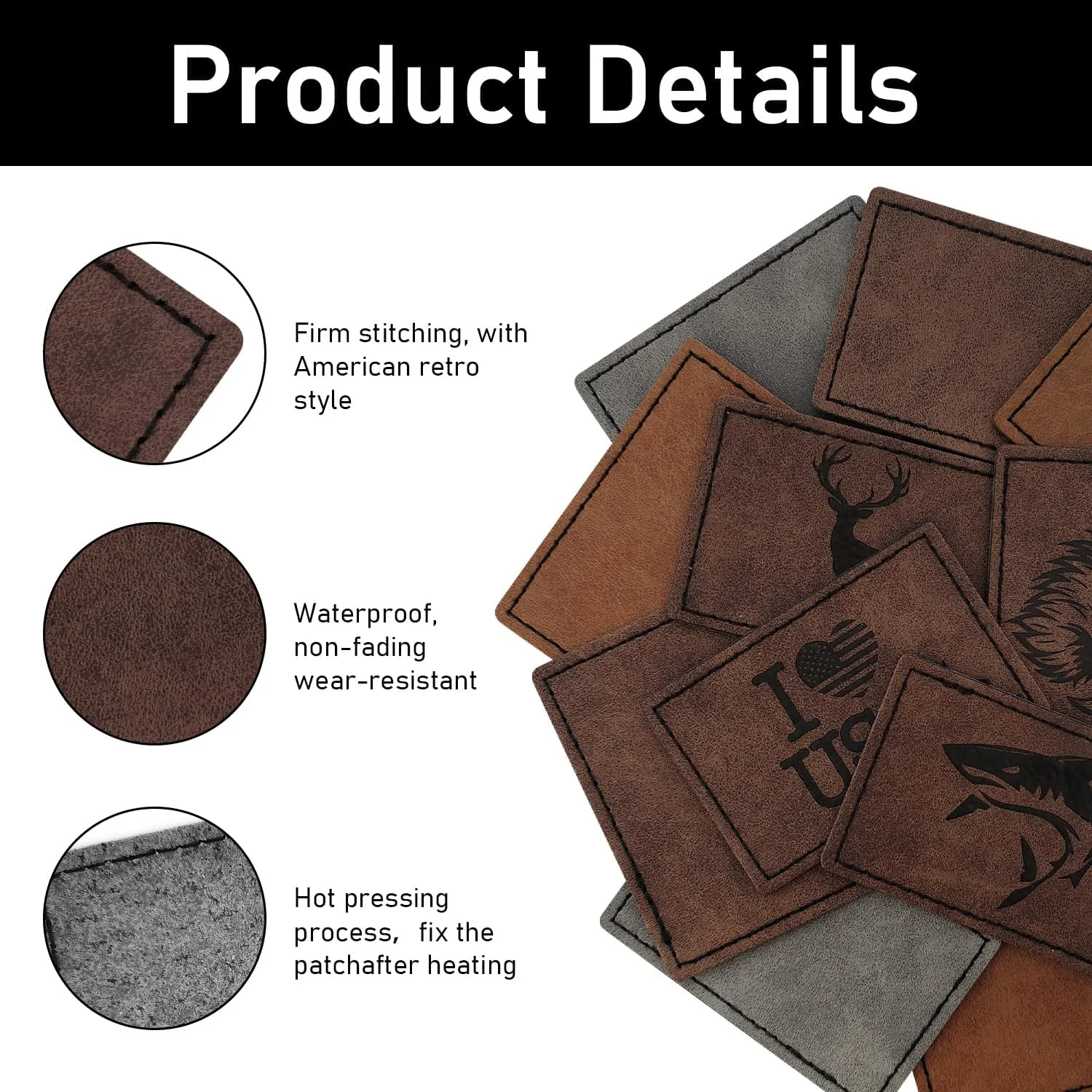 J.CARP 64Pcs Blank Leatherette Hat Patches with Adhesive, Laserable Leatherette Patch, Heat Press/Transfer Iron-on Leather Patches for Hats Clothes Repair Rectangle Mix