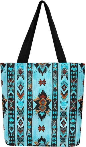 jejeloiu Southwestern Canvas Tote Bags 16"x20" Geometric Travel Bag Exotic Native American Large Capacity Shoulder Handbags