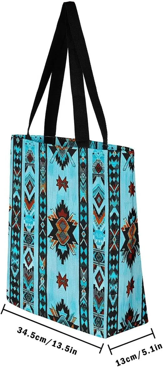jejeloiu Southwestern Canvas Tote Bags 16"x20" Geometric Travel Bag Exotic Native American Large Capacity Shoulder Handbags