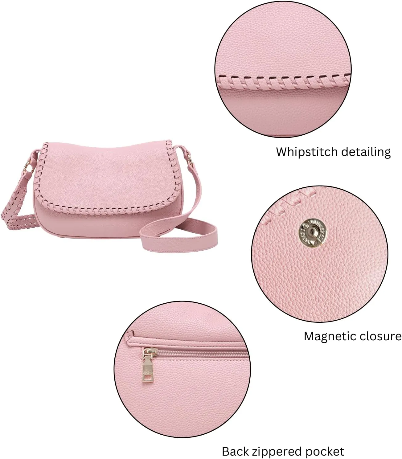 JEN & CO. Daia Whipstitch Flapover Crossbody Bag Vegan Leather Purses Shoulder Handbag for Women
