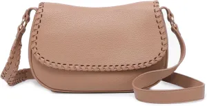JEN & CO. Daia Whipstitch Flapover Crossbody Bag Vegan Leather Purses Shoulder Handbag for Women