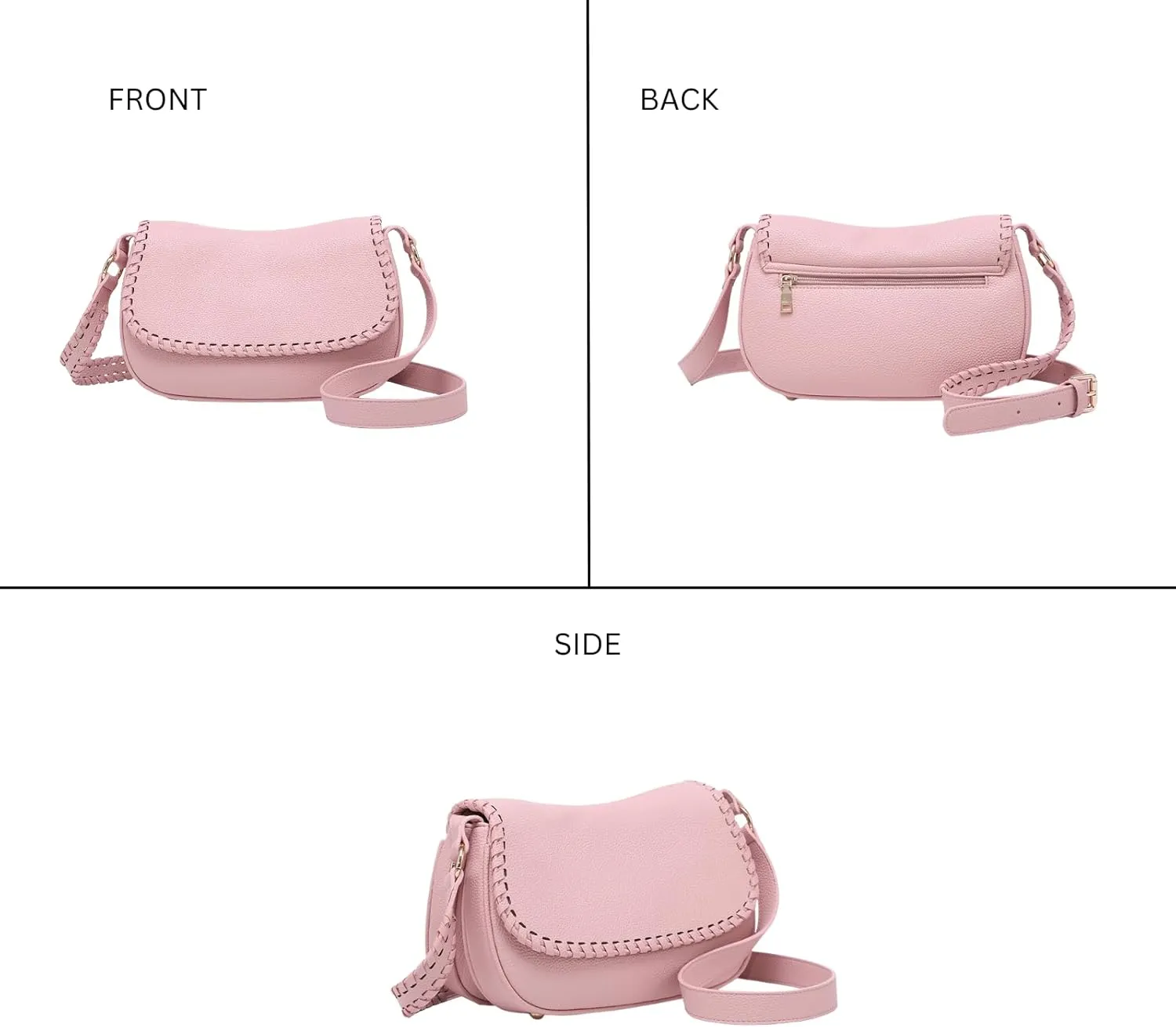 JEN & CO. Daia Whipstitch Flapover Crossbody Bag Vegan Leather Purses Shoulder Handbag for Women