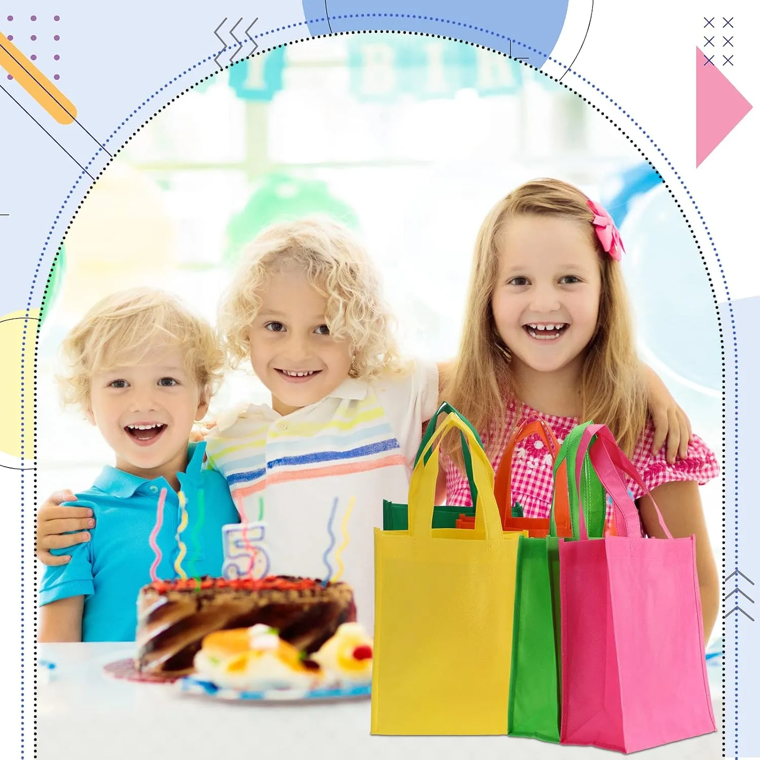 Jexine 100 Pcs Non Woven Bags Reusable Gift Bag with Handles Shopping Tote Grocery Goodie Party Treat Bags Favors(Multicolor)