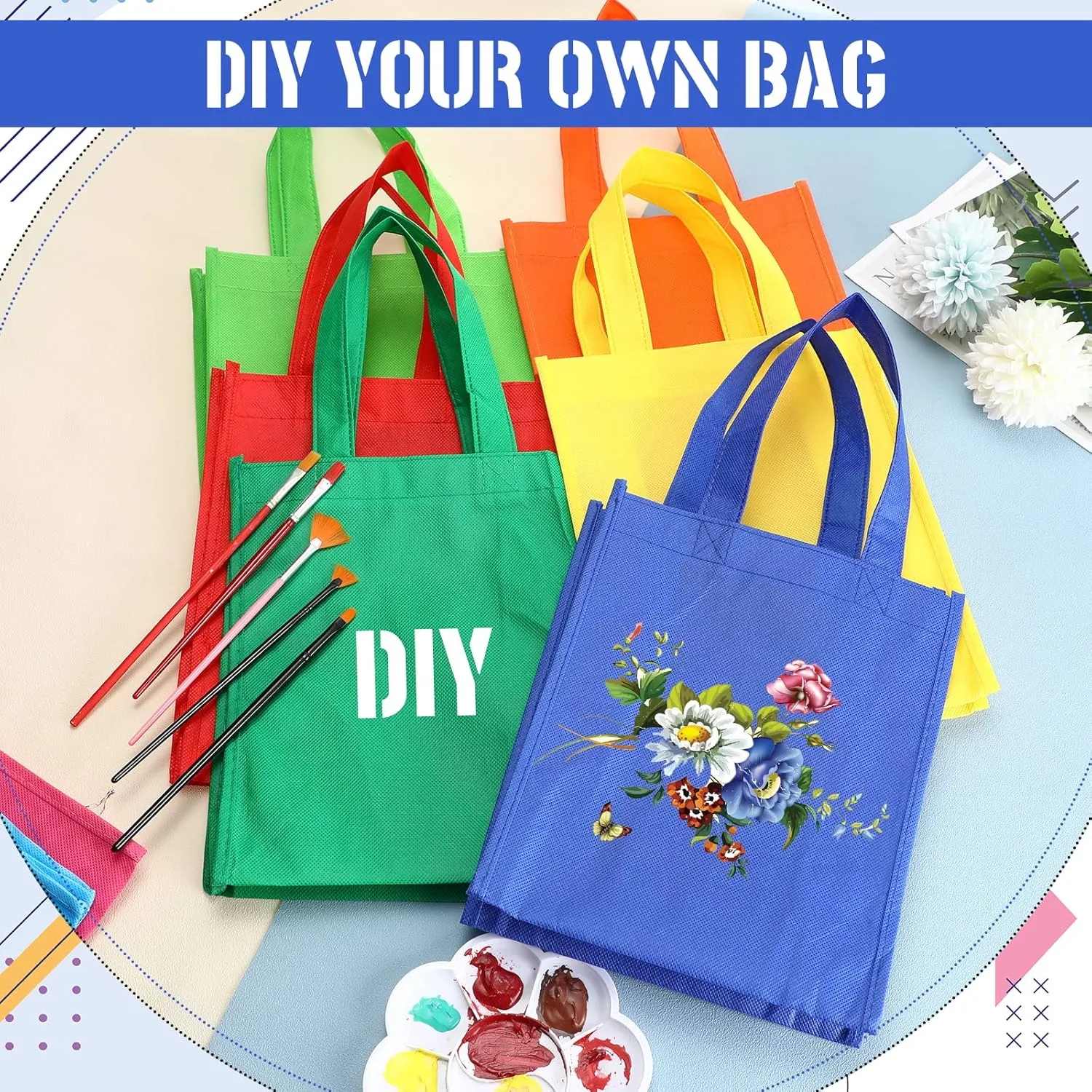 Jexine 100 Pcs Non Woven Bags Reusable Gift Bag with Handles Shopping Tote Grocery Goodie Party Treat Bags Favors(Multicolor)