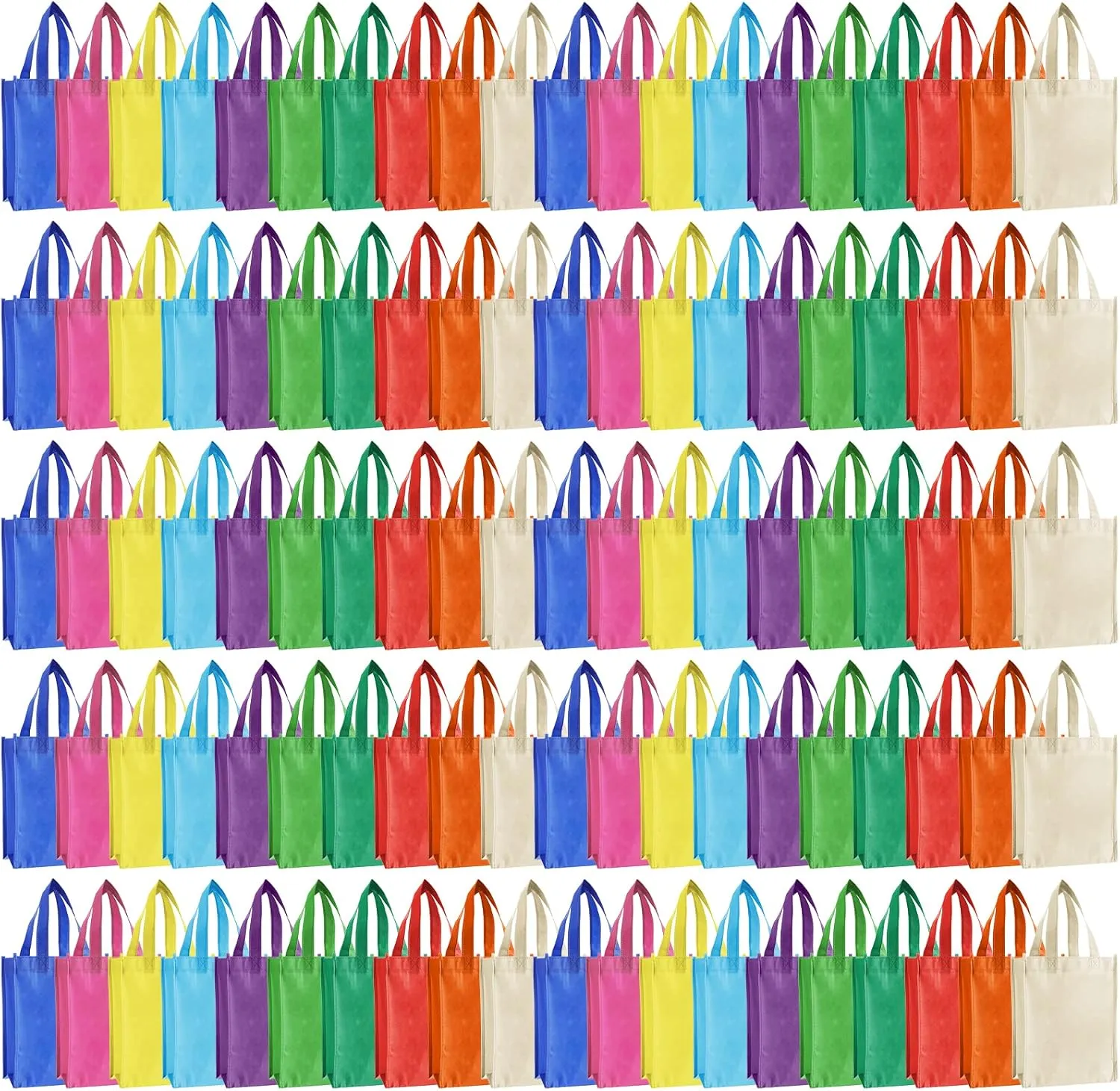 Jexine 100 Pcs Non Woven Bags Reusable Gift Bag with Handles Shopping Tote Grocery Goodie Party Treat Bags Favors(Multicolor)