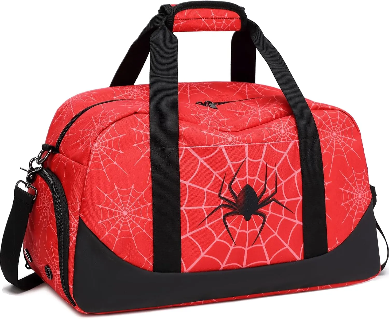 JIANYA Kids Overnight Duffle Bag Spider Sports Gym Bag with Shoe Compartment & Wet Pocket, Carry On Weekender Travel Bag, Red
