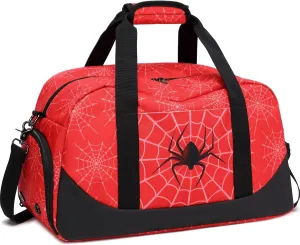 JIANYA Kids Overnight Duffle Bag Spider Sports Gym Bag with Shoe Compartment & Wet Pocket, Carry On Weekender Travel Bag, Red