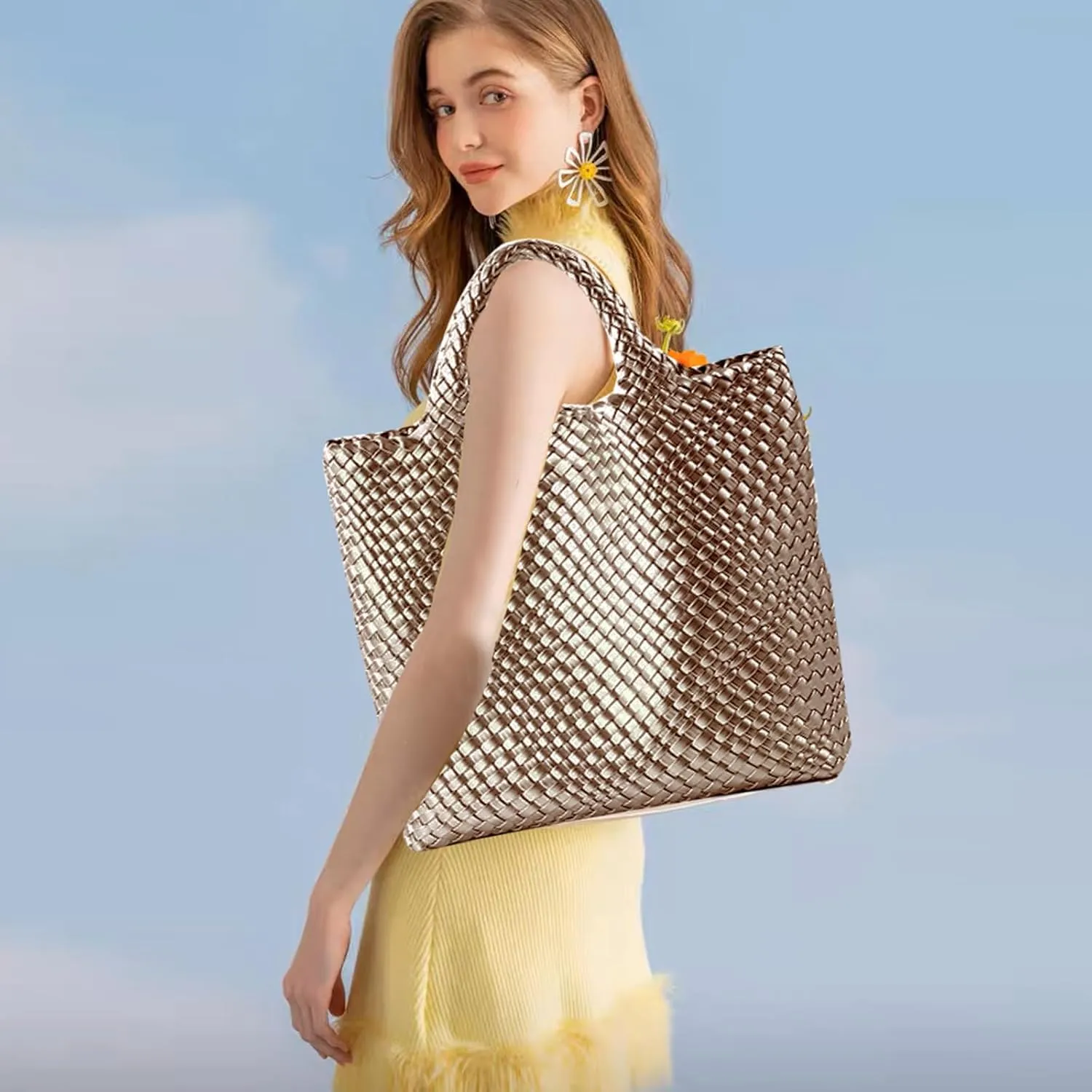 JINMANXUE Fashion Woven Bag Shopper Bag Travel Handbags and Purses Women Tote Bag Large Capacity Shoulder Bags