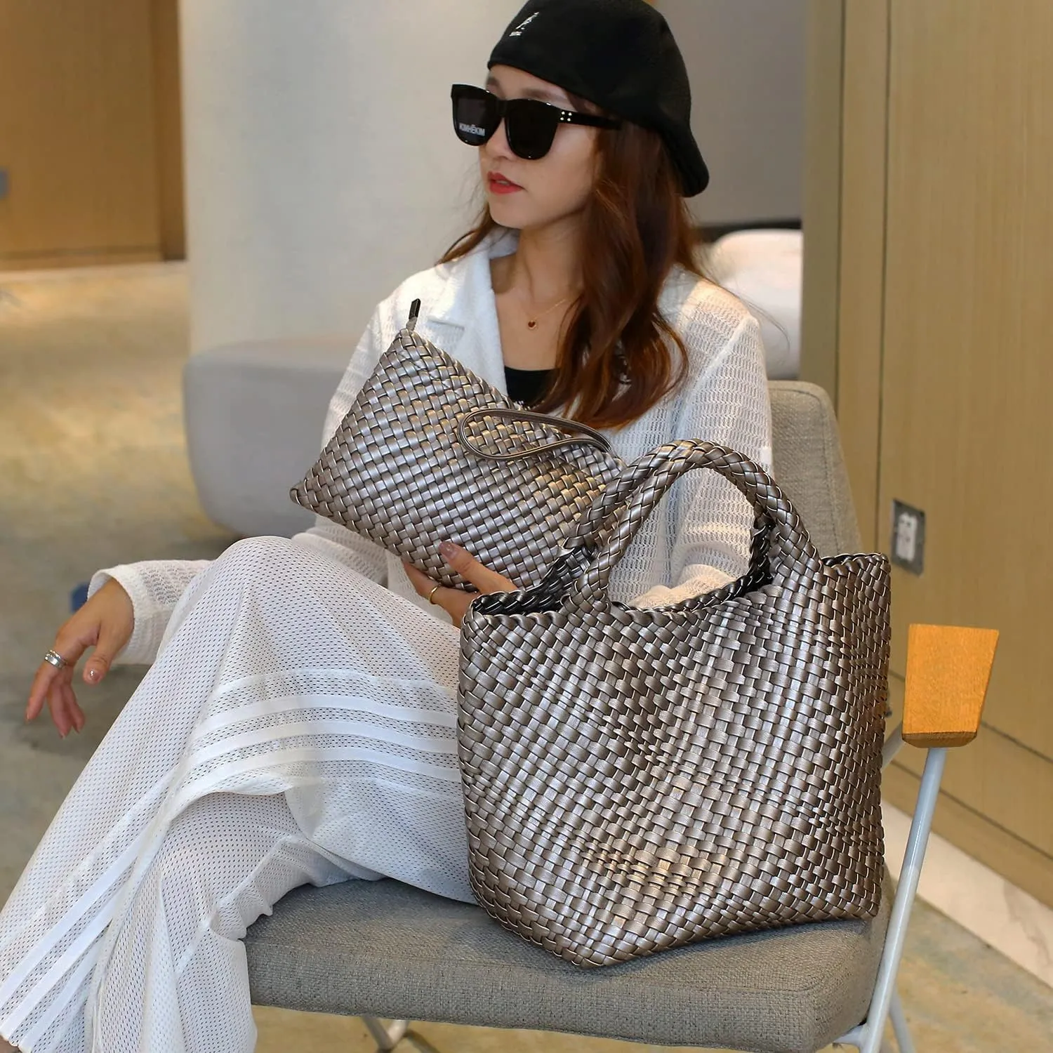 JINMANXUE Fashion Woven Bag Shopper Bag Travel Handbags and Purses Women Tote Bag Large Capacity Shoulder Bags