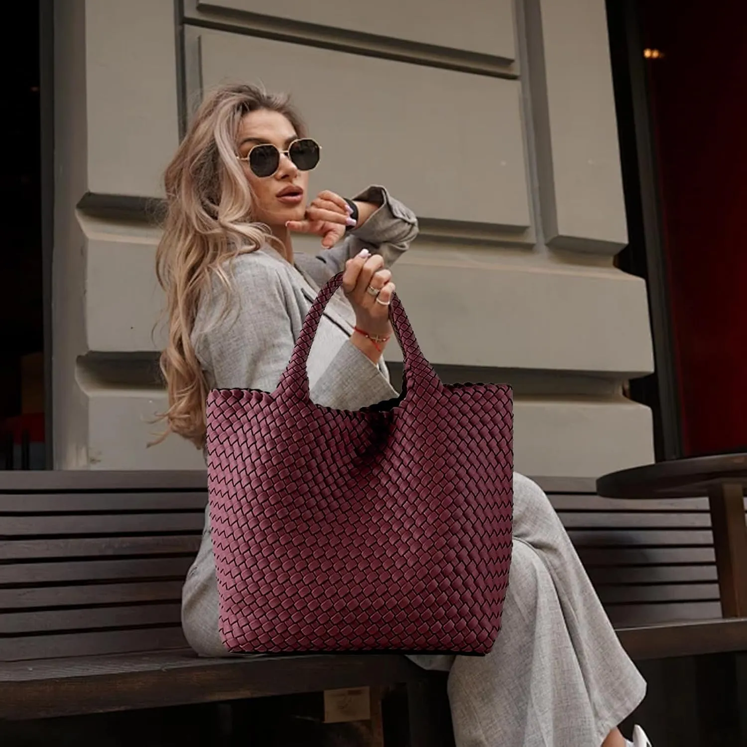 JINMANXUE Fashion Woven Bag Shopper Bag Travel Handbags and Purses Women Tote Bag Large Capacity Shoulder Bags