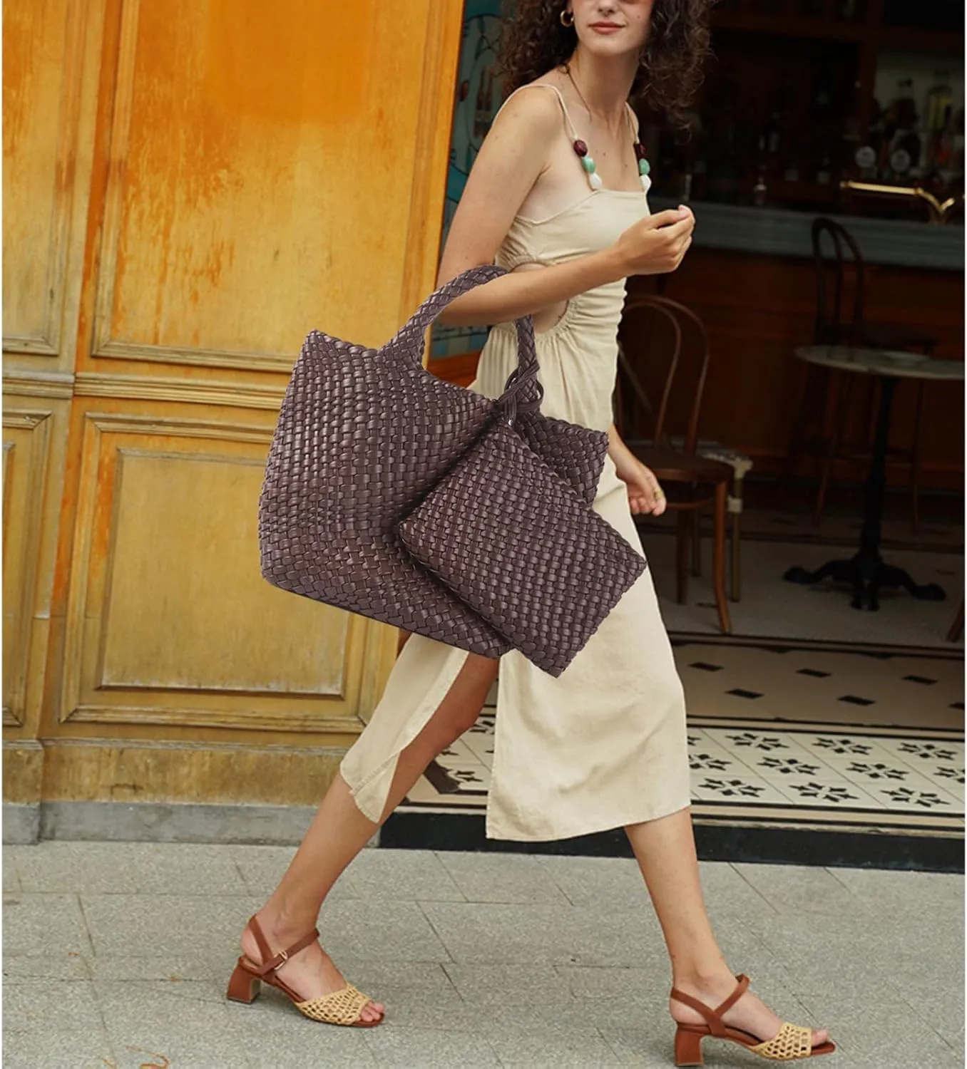JINMANXUE Fashion Woven Bag Shopper Bag Travel Handbags and Purses Women Tote Bag Large Capacity Shoulder Bags