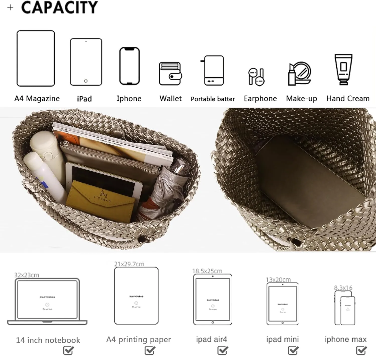 JINMANXUE Fashion Woven Bag Shopper Bag Travel Handbags and Purses Women Tote Bag Large Capacity Shoulder Bags