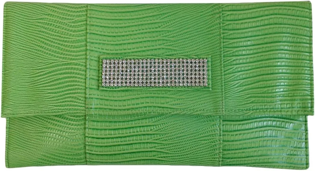 JNB Synthetic Lizard Rhinestone Accent Envelope Clutch