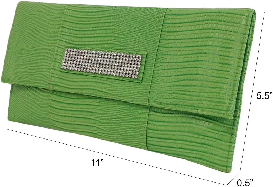 JNB Synthetic Lizard Rhinestone Accent Envelope Clutch