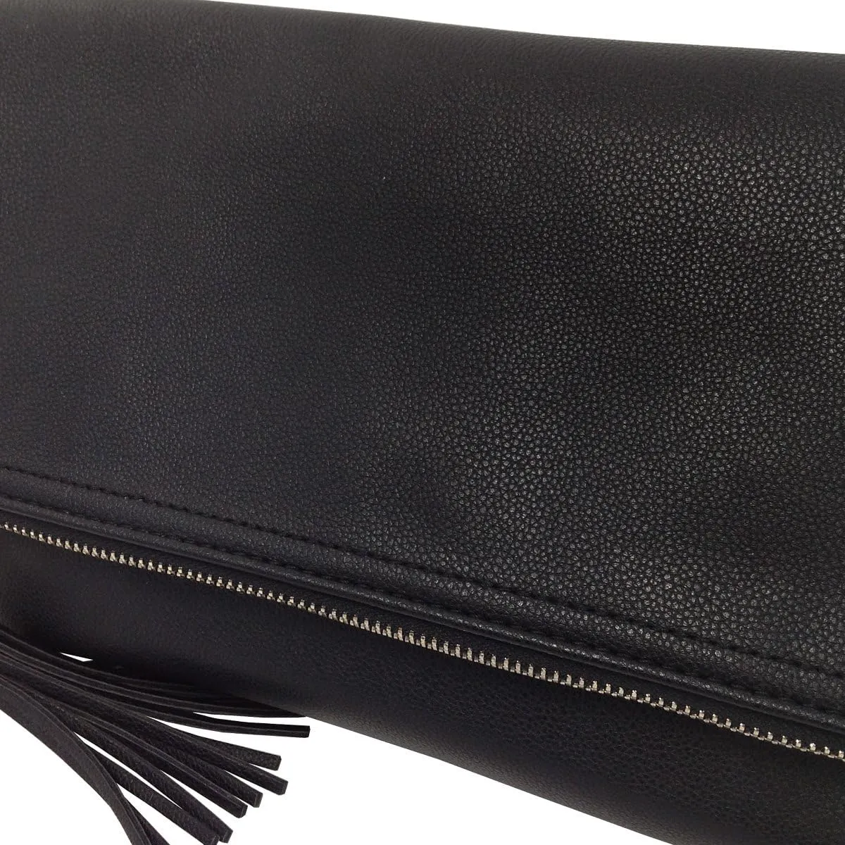 JNB Women's Faux Leather Zipper Foldover Clutch Purse with Tassel