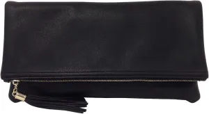 JNB Women's Faux Leather Zipper Foldover Clutch Purse with Tassel