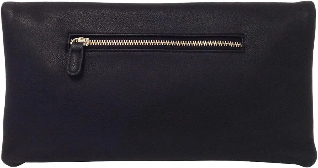 JNB Women's Faux Leather Zipper Foldover Clutch Purse with Tassel