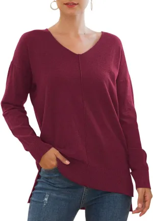 Jouica Women's Casual Lightweight V Neck Batwing Sleeve Knit Top Loose Pullover Sweater