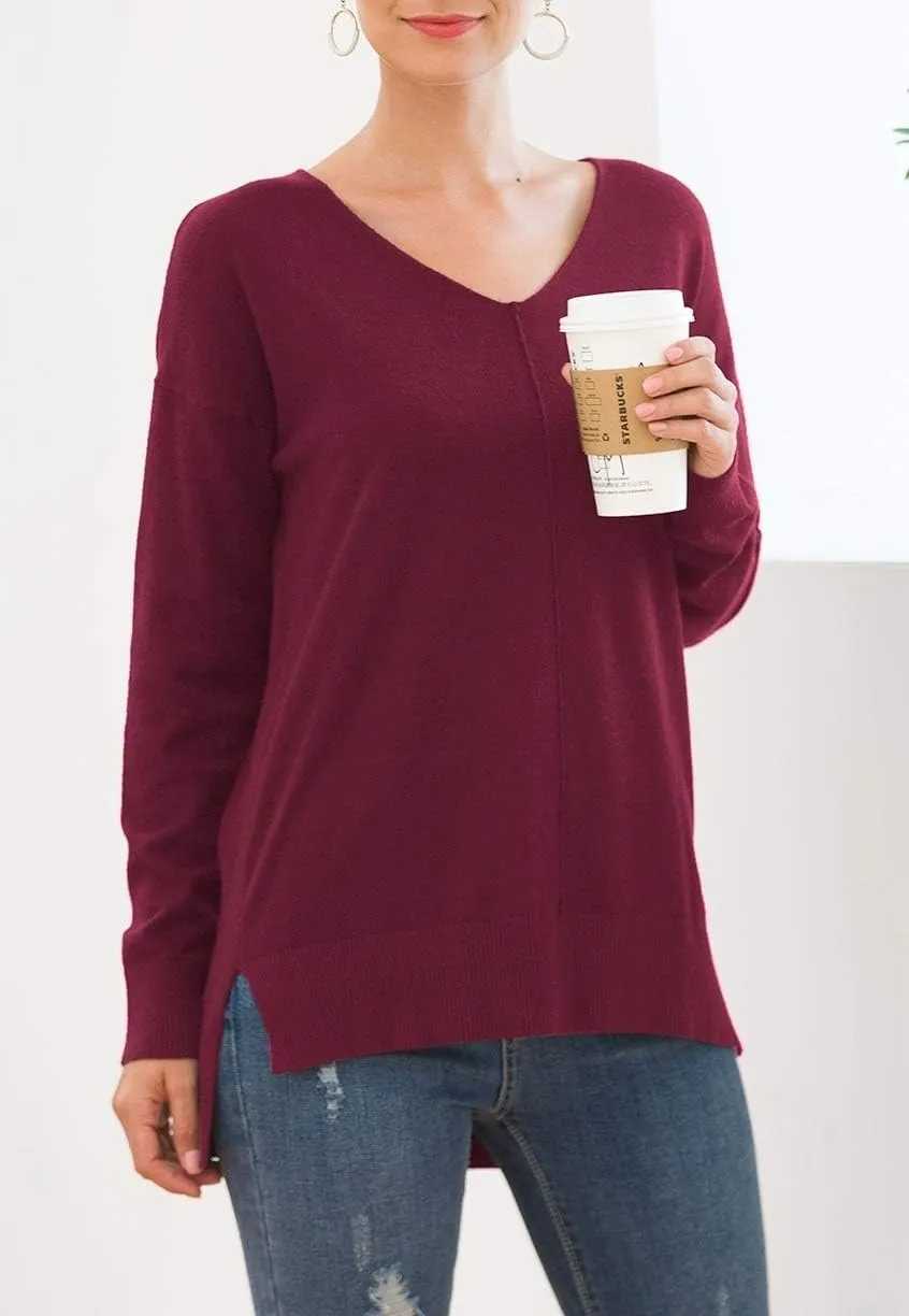 Jouica Women's Casual Lightweight V Neck Batwing Sleeve Knit Top Loose Pullover Sweater