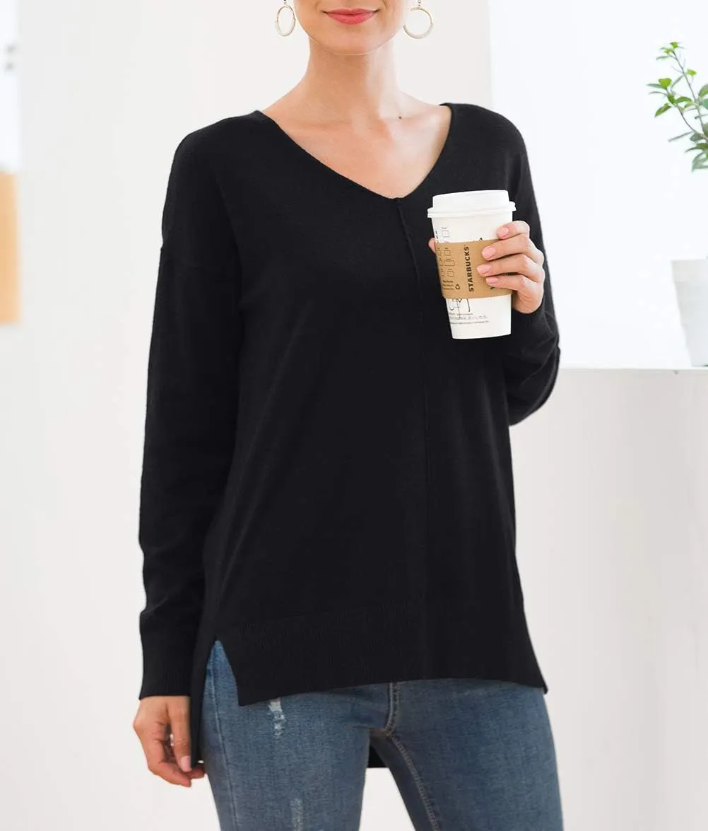 Jouica Women's Casual Lightweight V Neck Batwing Sleeve Knit Top Loose Pullover Sweater