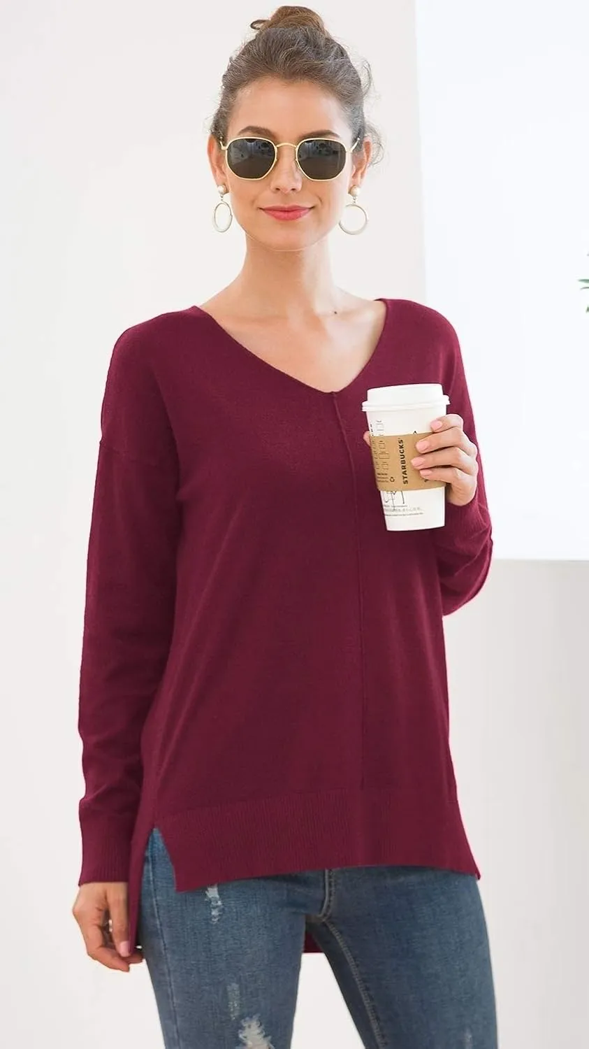 Jouica Women's Casual Lightweight V Neck Batwing Sleeve Knit Top Loose Pullover Sweater