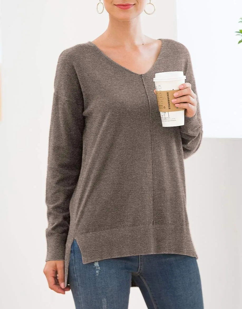 Jouica Women's Casual Lightweight V Neck Batwing Sleeve Knit Top Loose Pullover Sweater