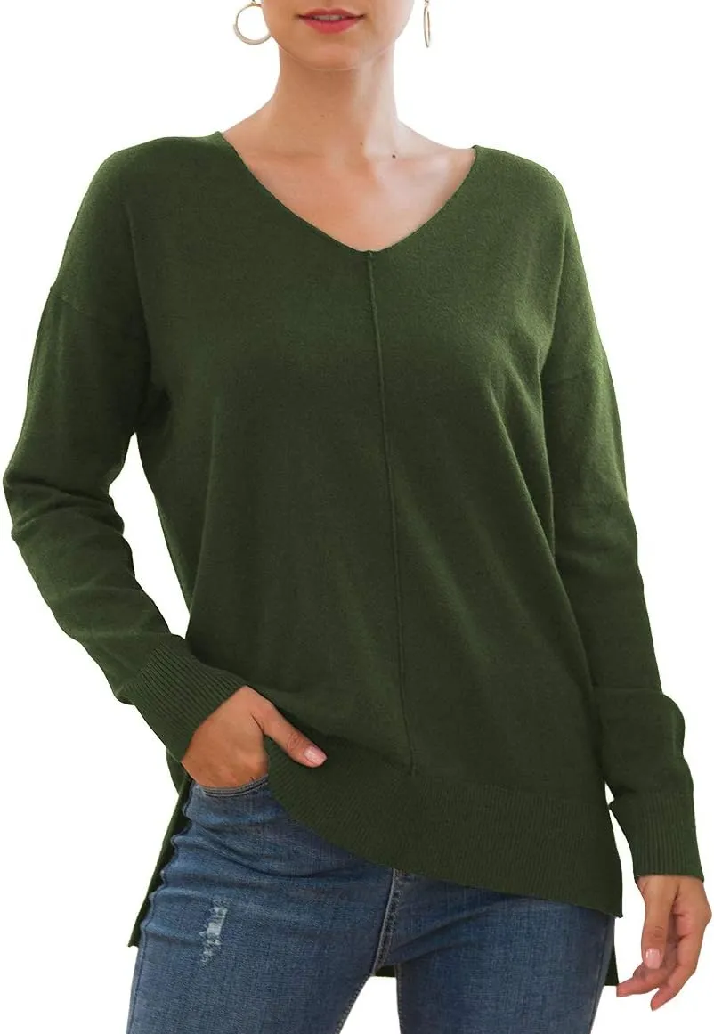 Jouica Women's Casual Lightweight V Neck Batwing Sleeve Knit Top Loose Pullover Sweater