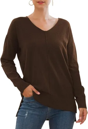 Jouica Women's Casual Lightweight V Neck Batwing Sleeve Knit Top Loose Pullover Sweater