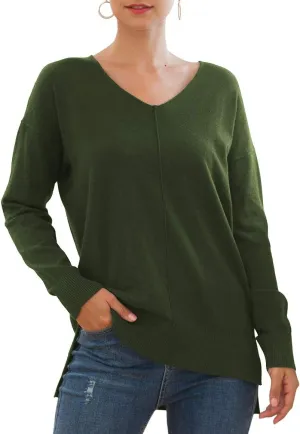 Jouica Women's Casual Lightweight V Neck Batwing Sleeve Knit Top Loose Pullover Sweater