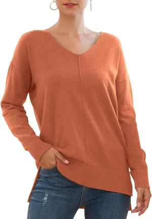 Jouica Women's Casual Lightweight V Neck Batwing Sleeve Knit Top Loose Pullover Sweater