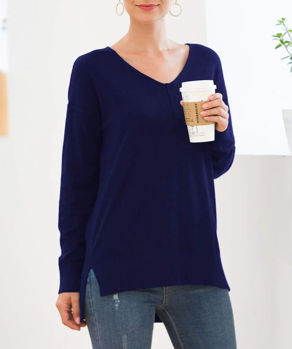 Jouica Women's Casual Lightweight V Neck Batwing Sleeve Knit Top Loose Pullover Sweater