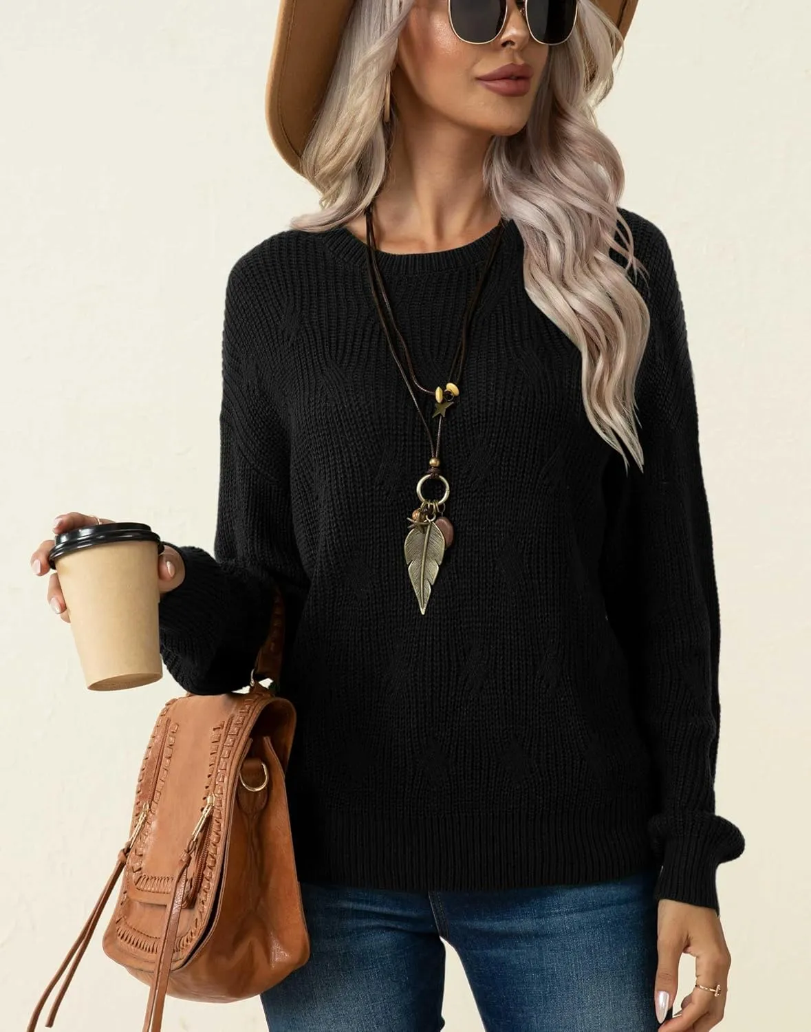 Jouica Women's Fall Lightweight Sweater Knit Casual Pullovers Sweaters for Women