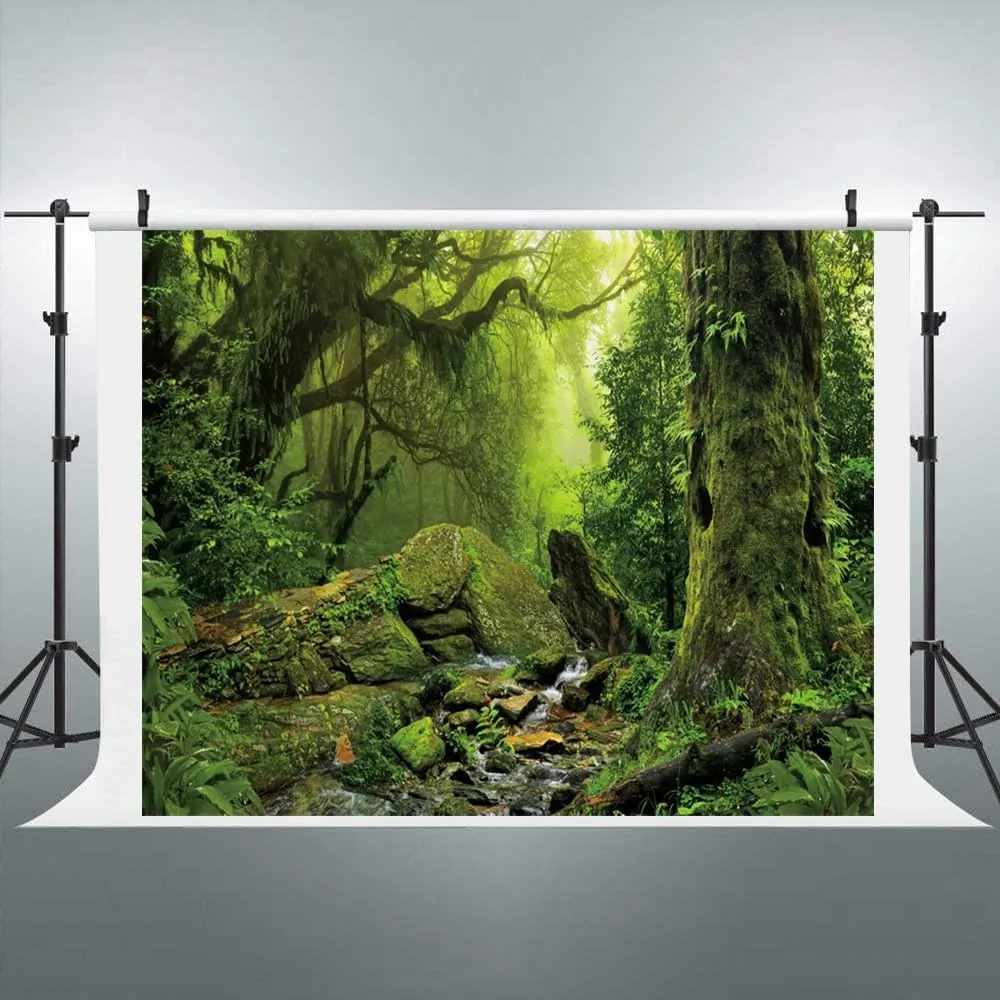 Jungle Forest Backdrop 10x8ft Tropical Rainforest Backdrops for Photography Fairytale Misty Deep Green Trees Nature Scenery Photography Background Camping Boy Adventure Photo Studio Props