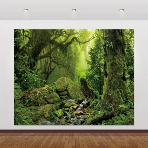 Jungle Forest Backdrop 10x8ft Tropical Rainforest Backdrops for Photography Fairytale Misty Deep Green Trees Nature Scenery Photography Background Camping Boy Adventure Photo Studio Props