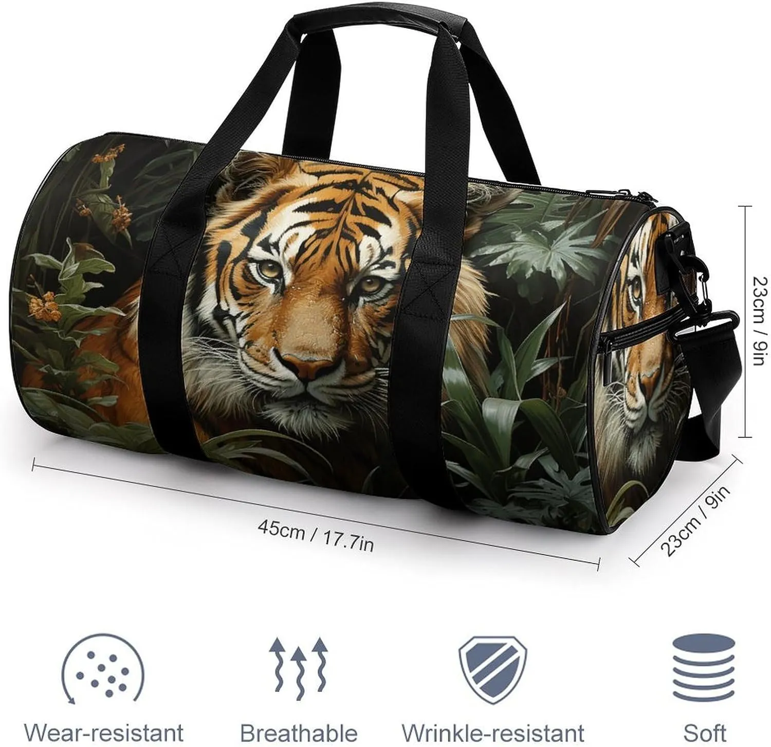 Jungle Tiger Gym Bag Small Travel Duffle Bag with Compartment Carry On Weekender Bag for Women Men