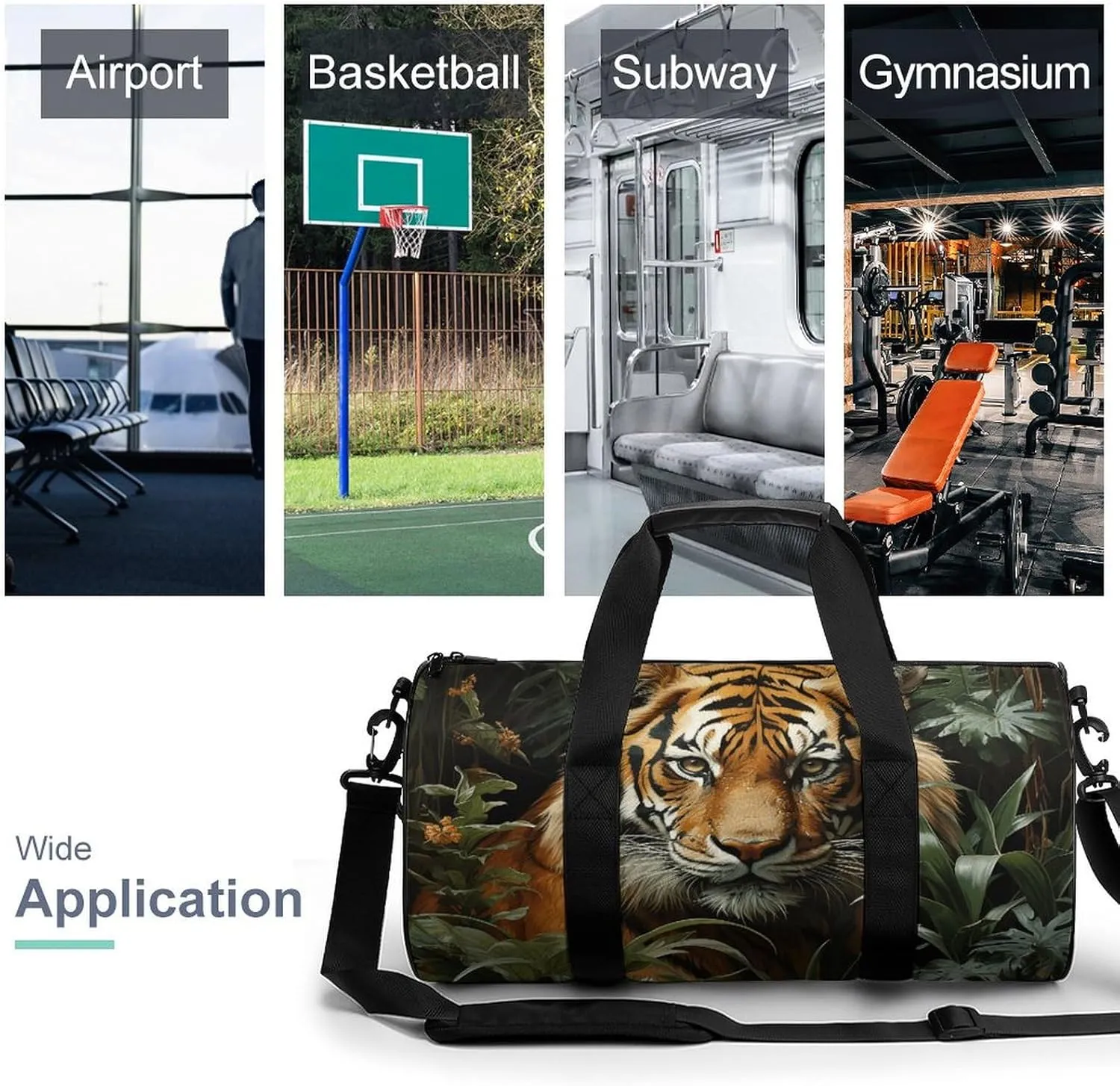 Jungle Tiger Gym Bag Small Travel Duffle Bag with Compartment Carry On Weekender Bag for Women Men