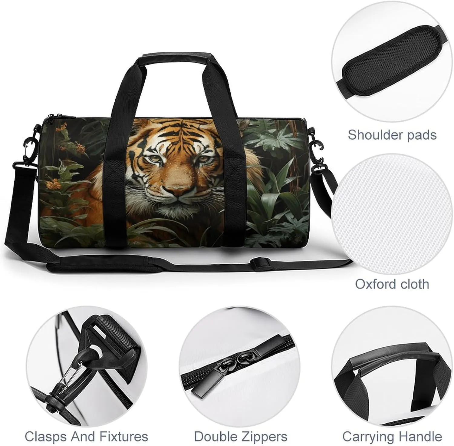 Jungle Tiger Gym Bag Small Travel Duffle Bag with Compartment Carry On Weekender Bag for Women Men