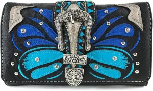 Justin West Abstract Butterfly Buckle Black Conceal Carry Handbag