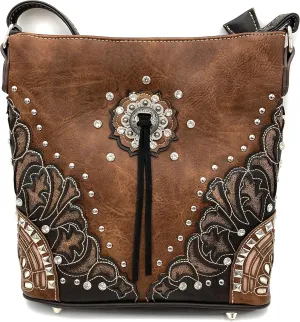 Justin West Autumn Fringe Cut Concho Rhinestone Concealed Carry Handbag Purse Matching Wallet