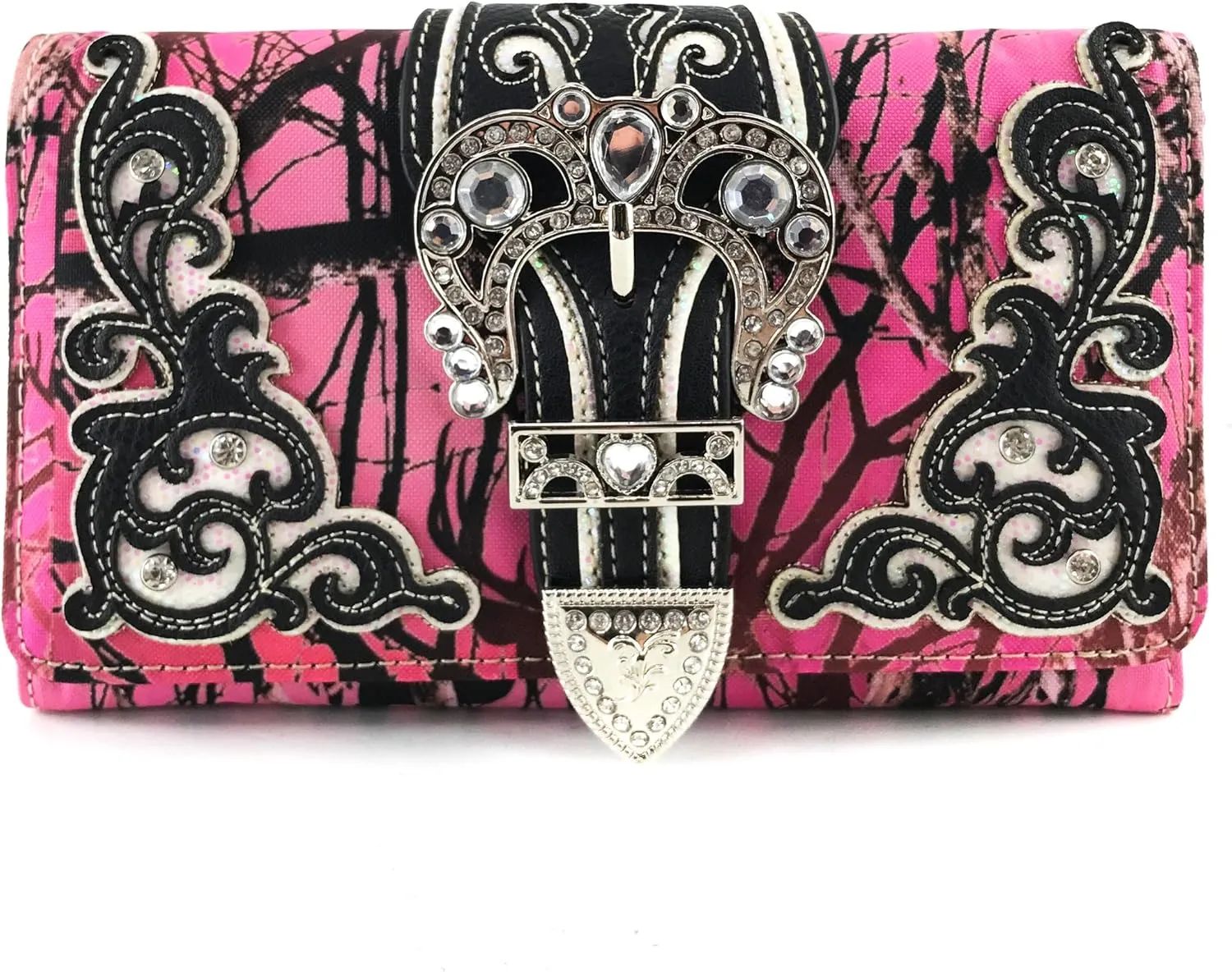 Justin West Camouflage Tree Branches Bling Rhinestone Cross Wings Buckle Crossbody Chain Messenger and Purse