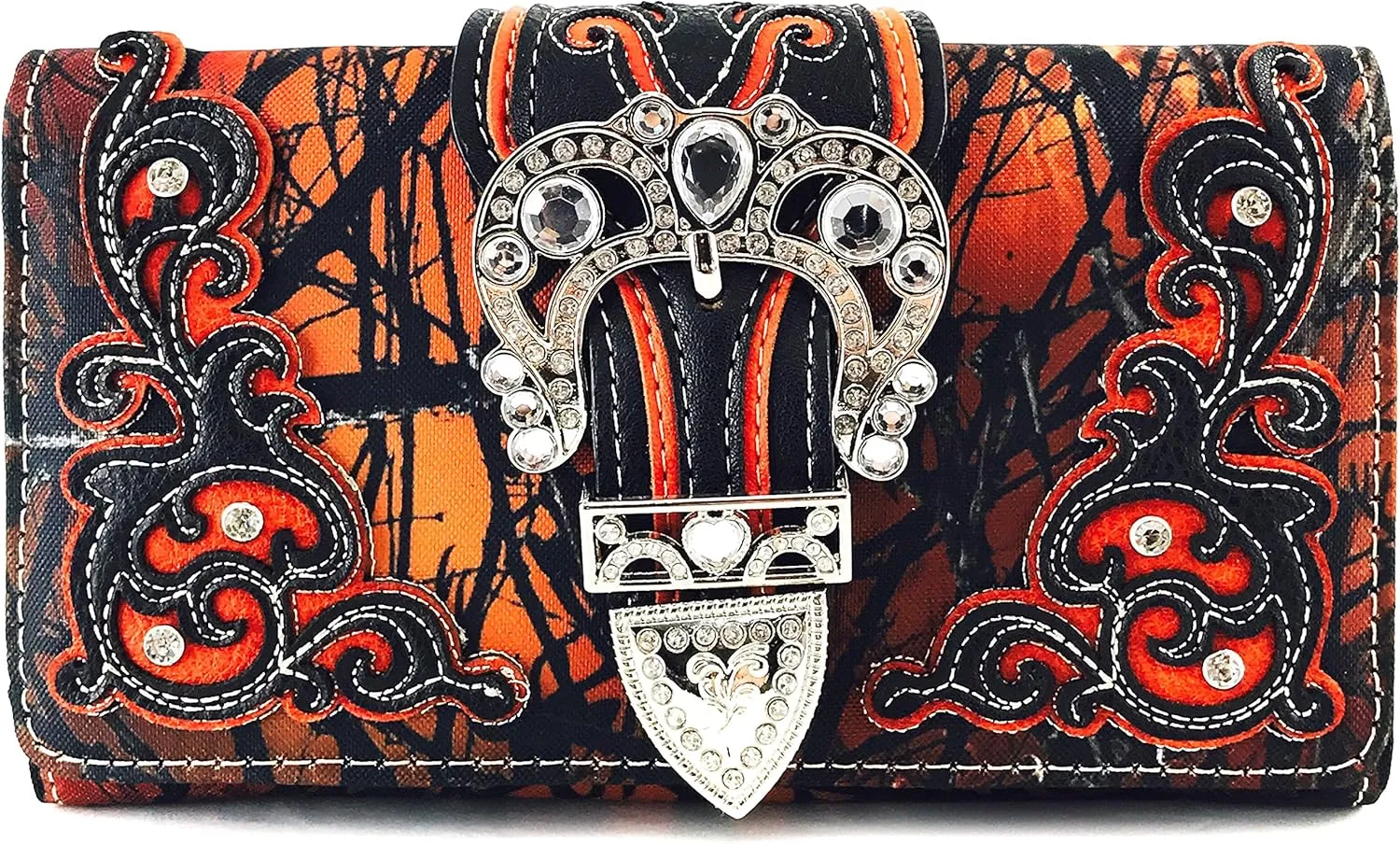 Justin West Camouflage Tree Branches Bling Rhinestone Cross Wings Buckle Crossbody Chain Messenger and Purse