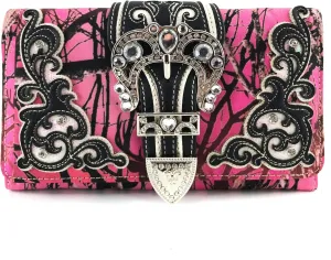 Justin West Camouflage Tree Branches Bling Rhinestone Cross Wings Buckle Crossbody Chain Messenger and Purse