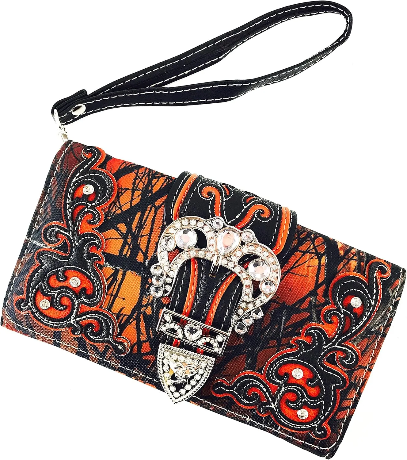 Justin West Camouflage Tree Branches Bling Rhinestone Cross Wings Buckle Crossbody Chain Messenger and Purse