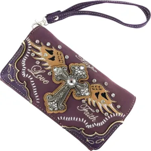 Justin West Cross Angel Wings Concealed Carry Handbag Purse Crossbody Messenger Bag and Wallet