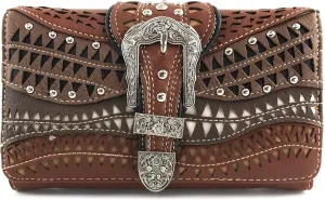 Justin West Studs Laser Cut Triangle Western Rhinestone Buckle Handbag Purse Conceal Carry